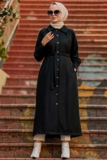 Coat - Schwarzer Hijab-Mantel 100338770 - Turkey