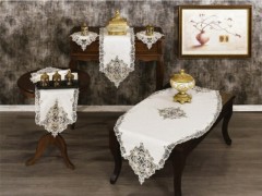 Living room Table Set - Französische Guipure Efes Wohnzimmergarnitur 5-teilig Grau 100259873 - Turkey