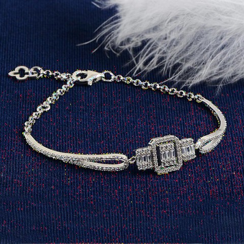 Jewelry & Watches - Baguette Stone Women's Silver Bracelet 100347446 - Turkey