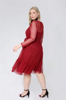 Plus Size Polka Dot Tulle Evening Dress burgundy 100276668