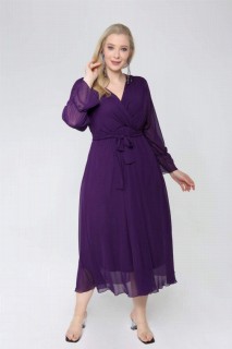 Plus Size Double Breasted Collar Sleeved Chiffon Dress Purple 100276655