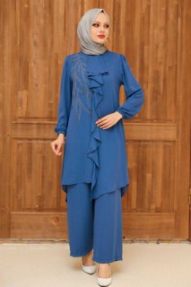 Cloth set - İndigo Blue Hijab Suit Dress 100332896 - Turkey