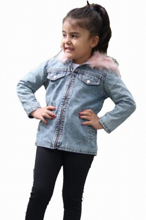 Kids - Veste en jean à capuche en fourrure poudre pour fille 100327053 - Turkey