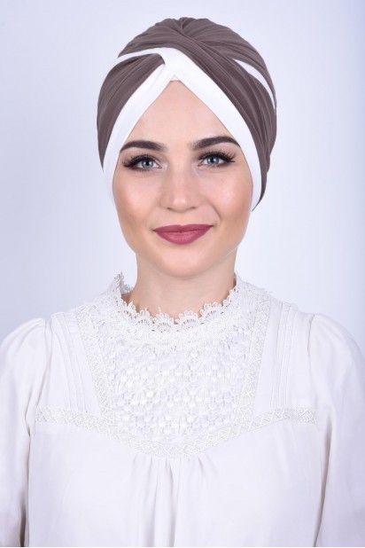 Woman Bonnet & Turban - اثنين من لون فيرا العظام المنك - Turkey