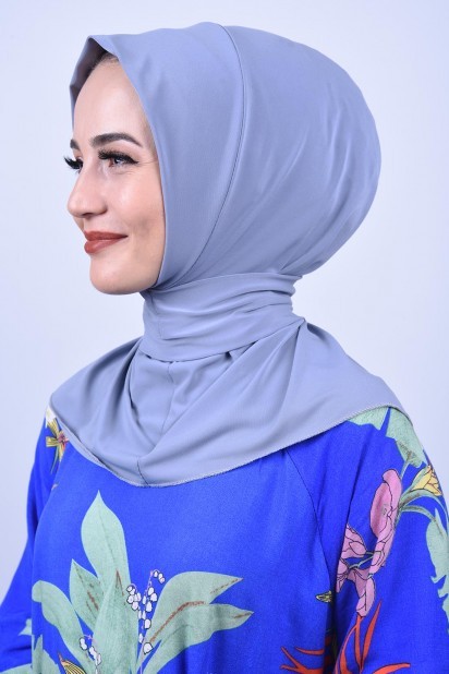Ready to wear Hijab-Shawl - Foulard Snap Snap Châle Gris - Turkey