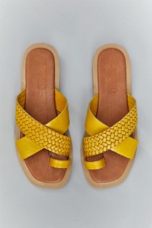 Pink Mustard Leather Slippers 100343413