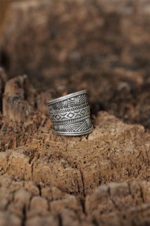 Silver Rings 925 - Adjustable Motif Patterned Design Men's Ring 100319093 - Turkey
