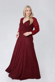 Evening Cloths - Large Plus Size Sleeves Chiffon Long Fukuro Evening Dress 100276731 - Turkey