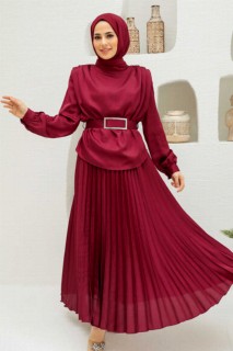 Wedding & Evening - Claret Red Hijab Suit Dress 100340307 - Turkey