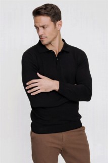 Men Black Dynamic fit Basic Polo Collar Knitwear Sweater 100345107