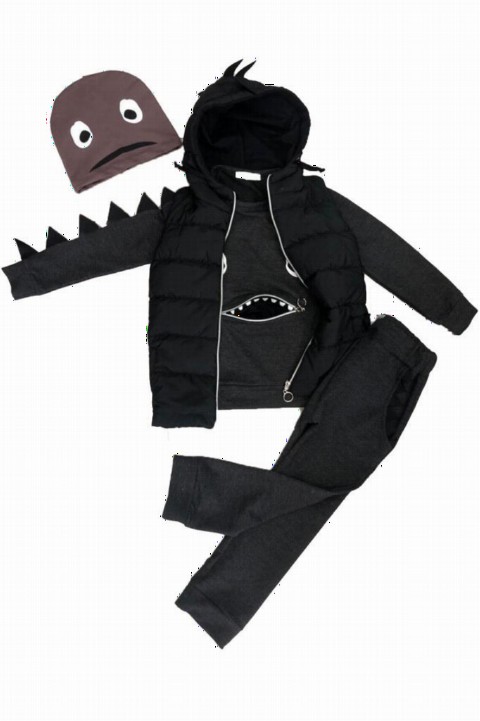 Boy Clothing - Ensemble de survêtement gris avec gilet gonflable et béret Dino pour garçon 4 pièces 100327269 - Turkey