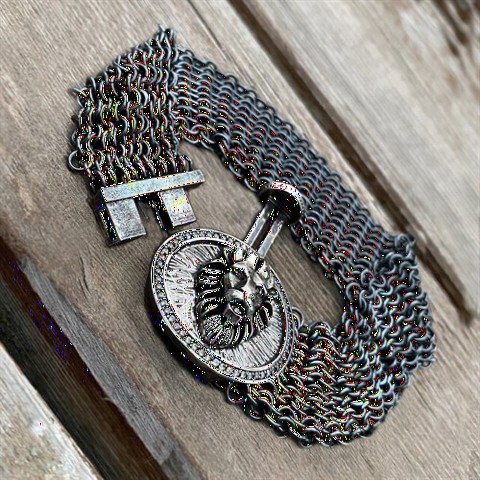 Lion Figure Armor Silver Bracelet 100349211