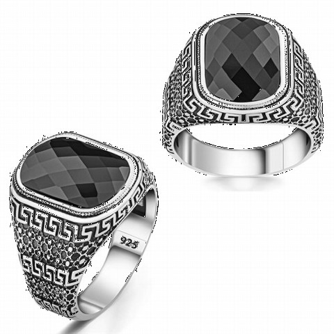 Black Zircon Pattern Embroidered Silver Ring 100350270