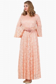 Long evening dress - Large Size Full Lace Veiling Dress With Ruffled Sleeves 100276151 - Turkey