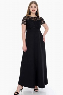 Woman - Plus Size Long Evening Dress with Lace 100276187 - Turkey