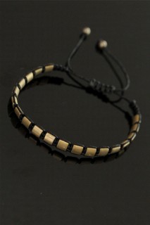 Bracelet - Gold Color Square Hematite Stone Macrame Lift Bracelet 100319799 - Turkey