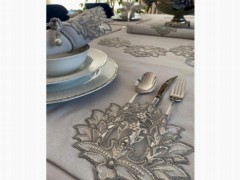 Handcrafted Sycamore 34 Piece Placemat Set with French Lace Gray 100330821
