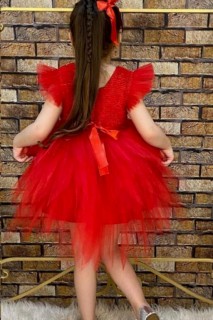 Girl's Shoulder Tulle Fluffy Red Evening Dress 100328751