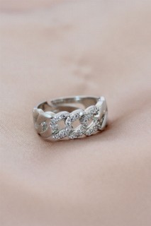 jewelry - Silver Color Metal Chain Model Mini Zircon Stone Adjustable Ring 100319384 - Turkey