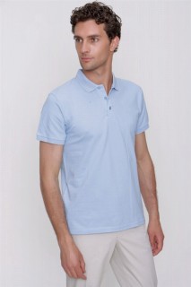 Men's Blue Basic Polo Neck Dobby Tshirt 100351230