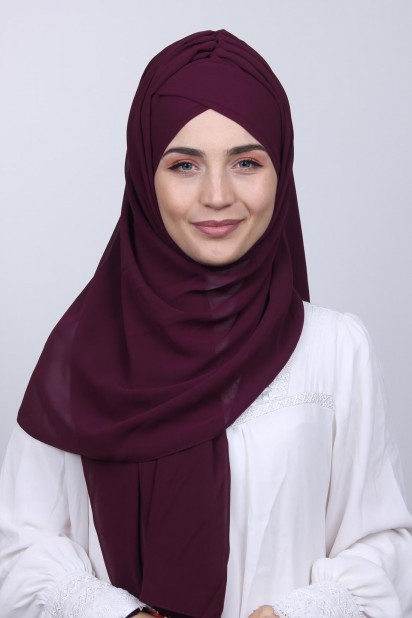 Woman Hijab & Scarf - Bonnet Châle Prune - Turkey