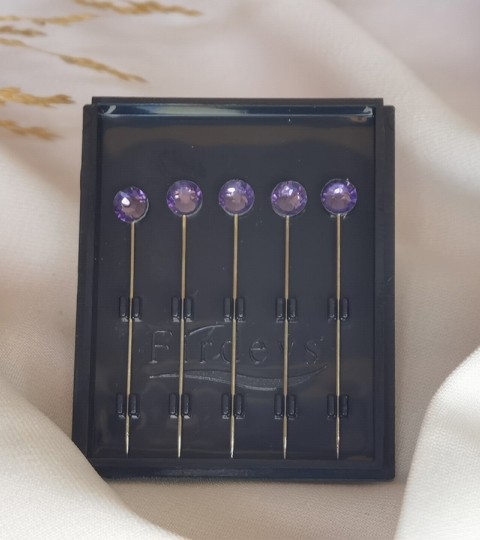 clips-pins - Kristall-Hijab-Stifte Set mit 5 Strass-Luxus-Schalnadeln 5 Stück Stifte - Flieder - Turkey