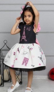 Outwear - Mädchen Paris Eiffelturm bedrucktes Kleid 100326641 - Turkey
