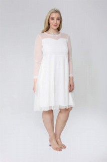 Evening Dress - Plus Size Polka Dot Tulle Short Evening Dress White 100276669 - Turkey
