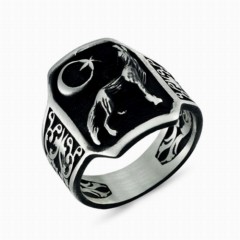 Animal Rings - خاتم بوزكورت الفضي الأسود المطحون 100348325 - Turkey