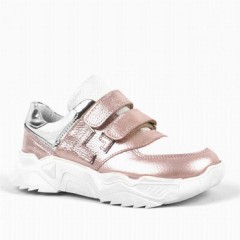 Sport-Sneaker - Genuine Leather Pink Thick Anatomic Based Velcro Girls Athletic Shoes 100278833 - Turkey