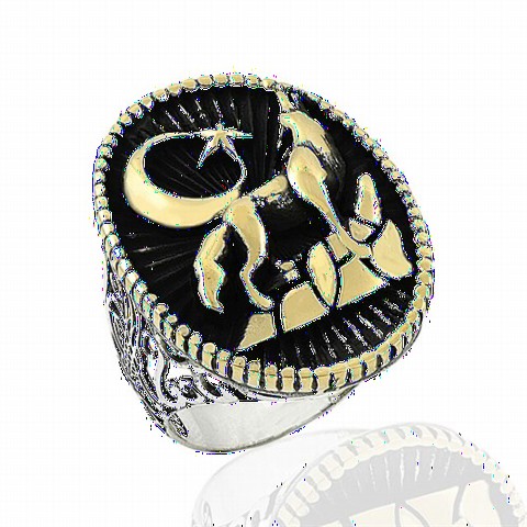 Bozkurt Patterned Ottoman Tugra Silver Men's Ring 100348836