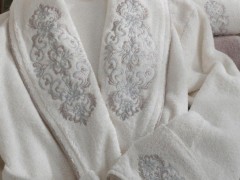 Lace Merlin Embroidered Bamboo Bathrobe Set Cream Tile 100332324