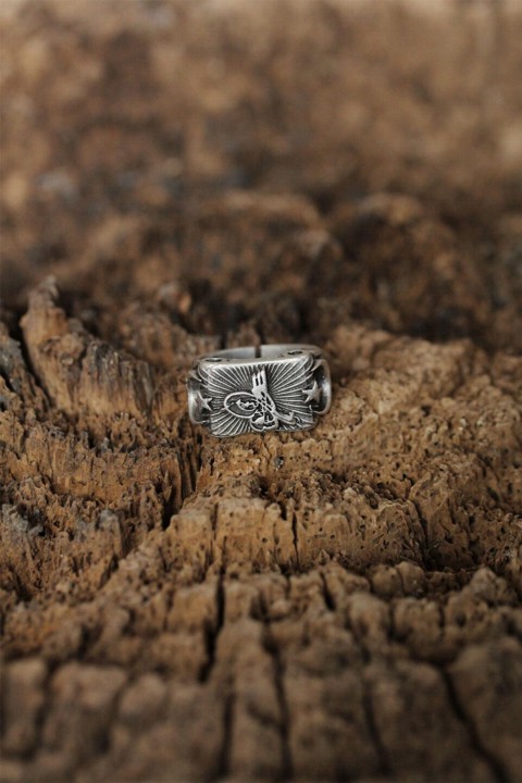 Silver Rings 925 - Adjustable Ottoman Tugra Design Men's Ring 100319200 - Turkey