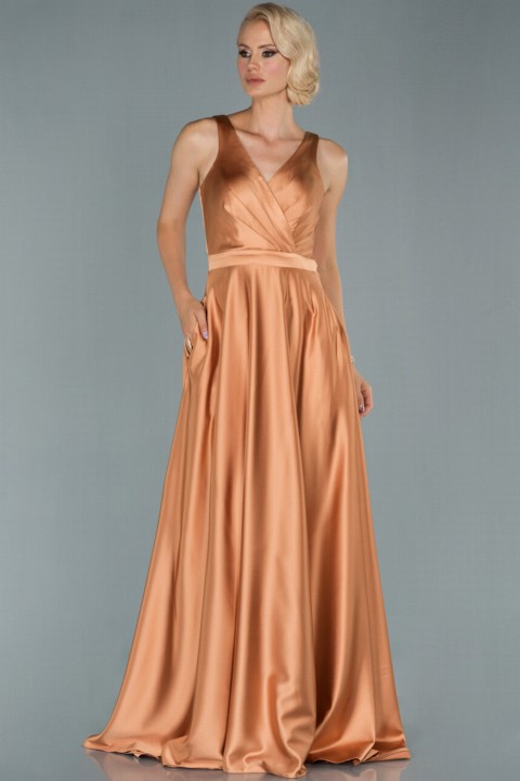 Evening Dress Double Breasted Neck Low-Cut Back Satin Long Evening Dress 100297081