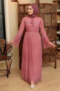 Woman Clothing - Dusty Rose Hijab Dress 100341571 - Turkey