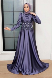 Evening & Party Dresses - İndigo Blue Hijab Evening Dress 100341386 - Turkey