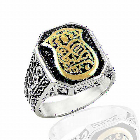 Silver Rings 925 - Nal-i Şerif Patterned Square Cut Sterling Silver Men's Ring 100348965 - Turkey