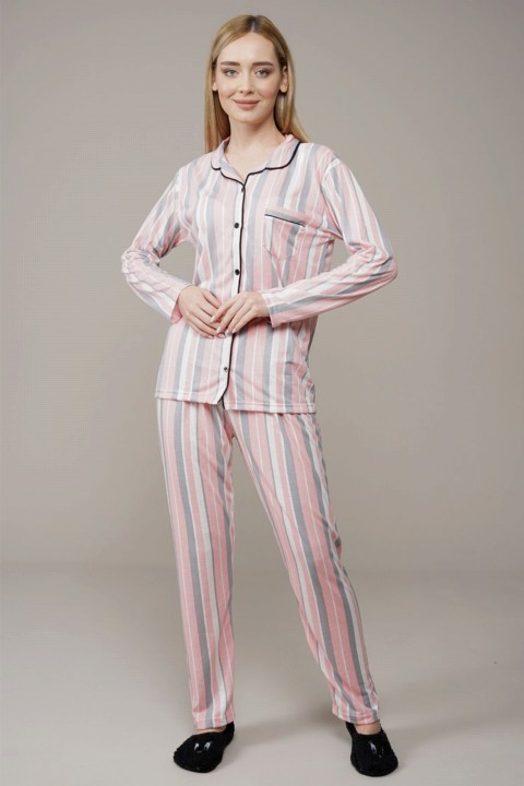 Pajamas - Women's Line Pattern Pajamas Set 100325720 - Turkey