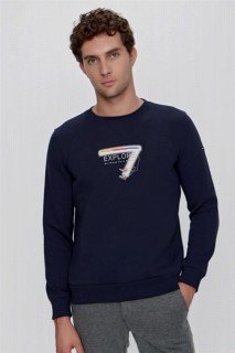 T-Shirt - 100350918 قميص رجالي كاجوال بفتحة رقبة دائرية وأزرق داكن - Turkey