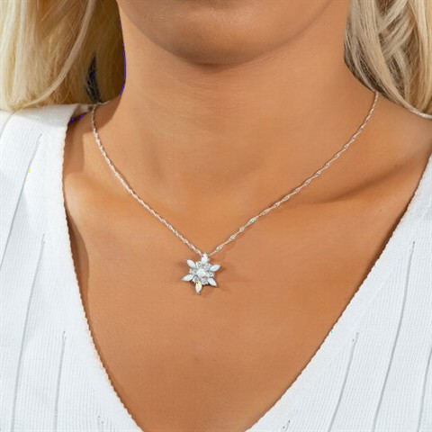 Opal Stone Wind Flower Silver Necklace 100350079