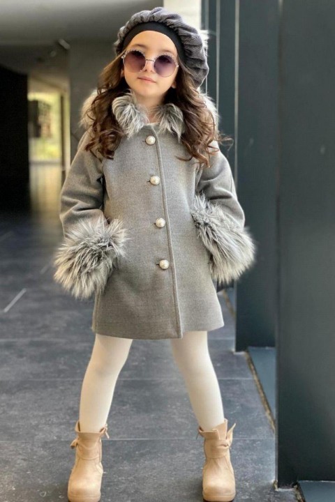Girl Kid Lady Fur Coat Gray Skirt Suit 100326882