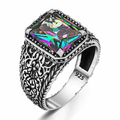 mix - Mystical Topaz Stone Pattern Embroidered Silver Ring 100350236 - Turkey