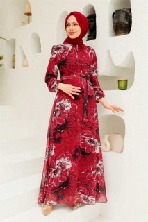 Clothes - Claret Red Hijab Dress 100340257 - Turkey