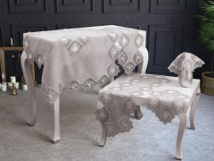 Living room Table Set - Belinda Cord Linen Embroidered 5 Piece Living Room Set Gray 100329327 - Turkey