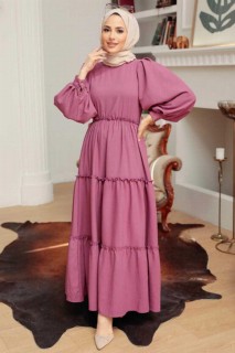 Clothes - Robe Hijab Rose Poudré Foncé 100341322 - Turkey