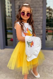 Boys Girls Blazer Jacket Rose Embroidered Blouse Yellow Fluffy Tulle Skirt Suit 100328344