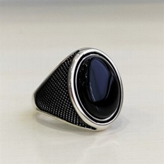 Black Onyx Stone Oval Silver Ring 100347915