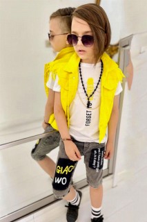 Boy's Front Button Vest Yellow Denim Shorts Suit 100328273