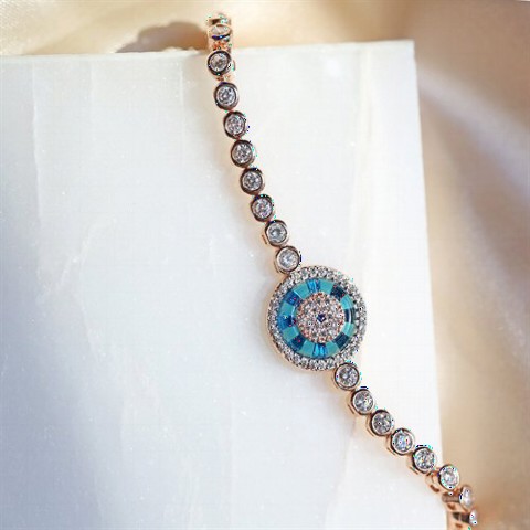 Evil Eye Women's Silver Bracelet with Turquoise Stone Rose 100347385