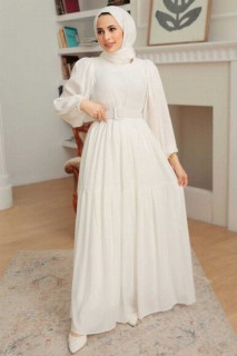 Woman Clothing - White Hijab Dress 100341473 - Turkey